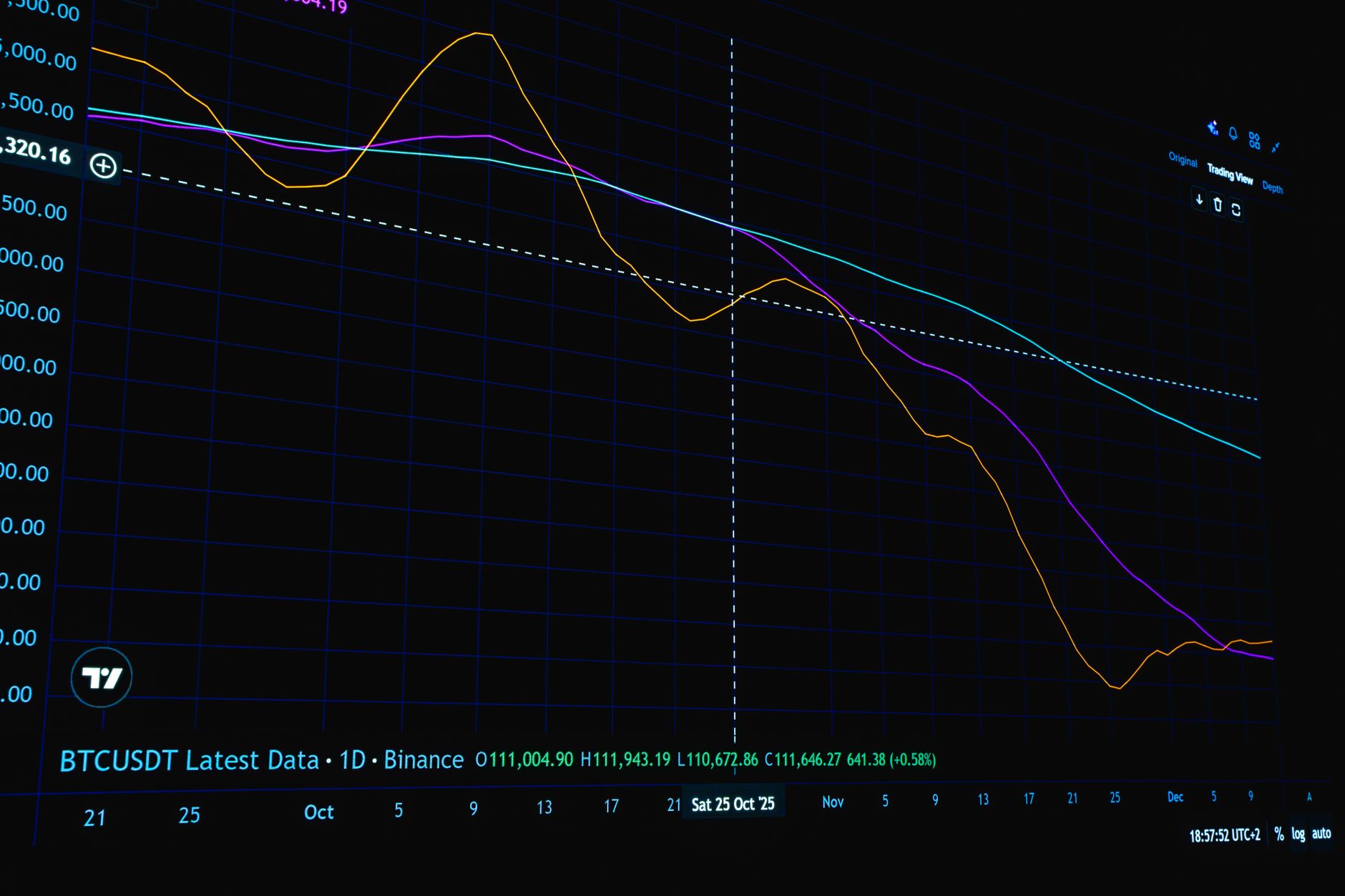 Detailed cryptocurrency market trends shown on a digital trading chart.